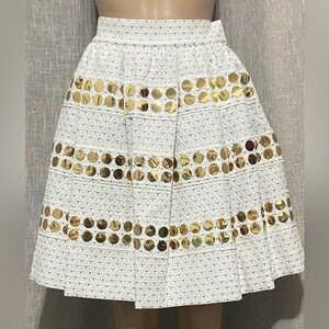 New”Jourden Embellished A-line Pleated Skirt-Size:36EU/4US-white w/golden detail
